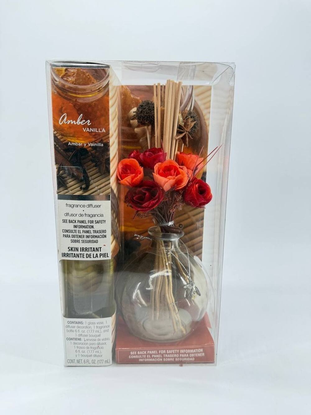 Amber Vanilla Reed Diffuser Gift Set Glass Vase Floral Bouquet 6 fl oz 1.60 lb